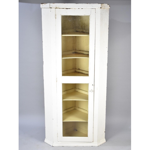 542 - An Edwardian White Painted Glazed Kitchen Double Corner Cabinet, Base Water Damaged and Requiring Re... 