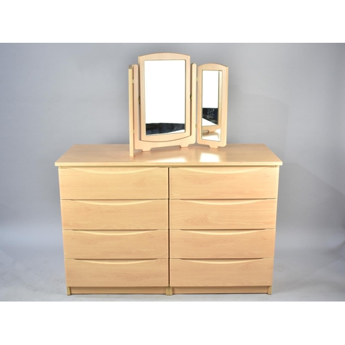 543 - A Modern Eight Drawer Bedroom Chest and Triple Dressing Mirror