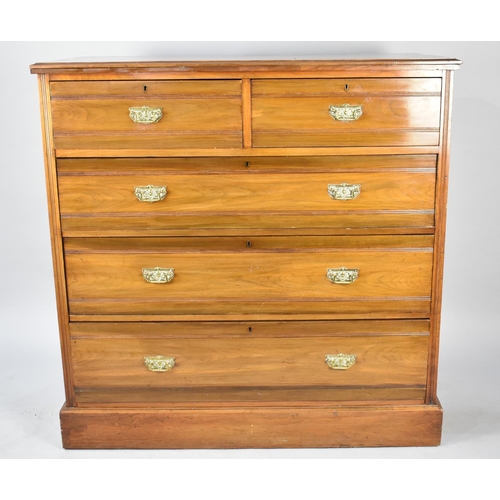 549 - An Edwardian Satin Walnut Bedroom Chest of Two Short and three Long Drawers, Plinth Base and Brass D... 