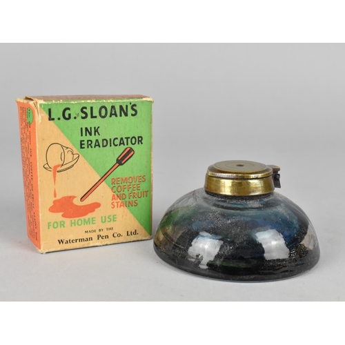 59 - A Late 19th/Early 20th Century Glass Desktop Inkwell with Hinged Brass Lid together with a Boxed Wat... 