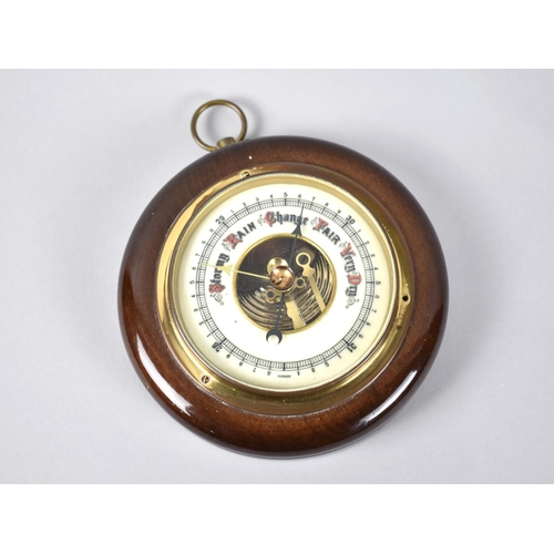 65 - A Small Circular Mahogany Framed Aneroid Barometer, 13cms Diameter