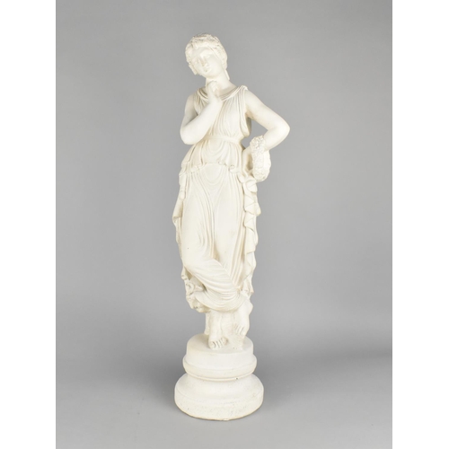 68 - A Large Cast Plaster Figure of a Classical Maiden with Garland, 65cms High