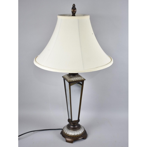 70 - A Modern Table Lamp with Mirrored Supports, Complete with Shade, 77cms High