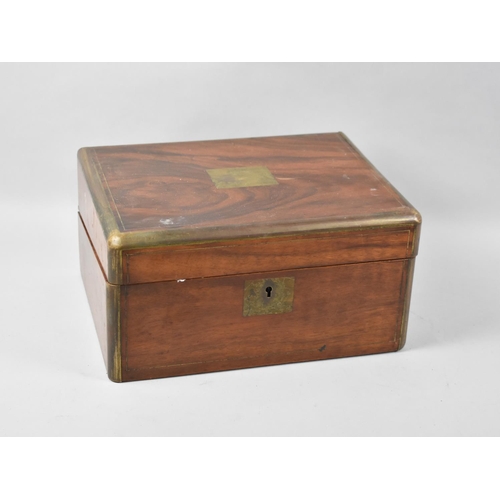 8 - A Late Victorian Brass Inlaid Writing Slope, Hinged Lid to Fitted Interior with One Glass Inkwell, C... 