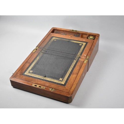 8 - A Late Victorian Brass Inlaid Writing Slope, Hinged Lid to Fitted Interior with One Glass Inkwell, C... 