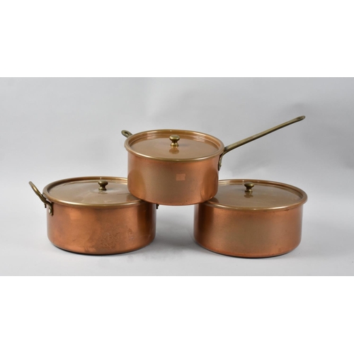 80 - A Collection of Three Modern Copper Lidded Saucepans