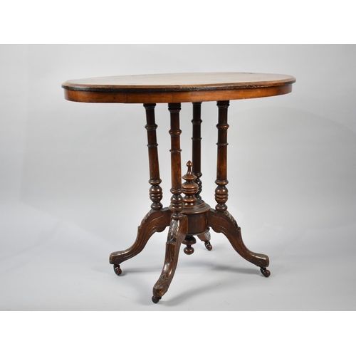 82 - A Late Victorian Inlaid Oval Occasional Table with Extended Birdcage Base, In Need of Some Attention... 