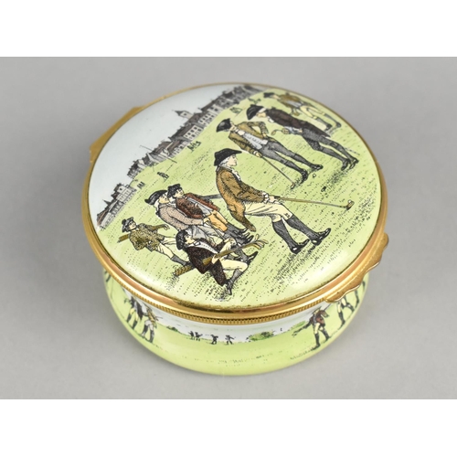 86 - A Halcyon Days Circular Enamel Box, Commemorating the Royal and Ancient Game of Golf, First Green at... 