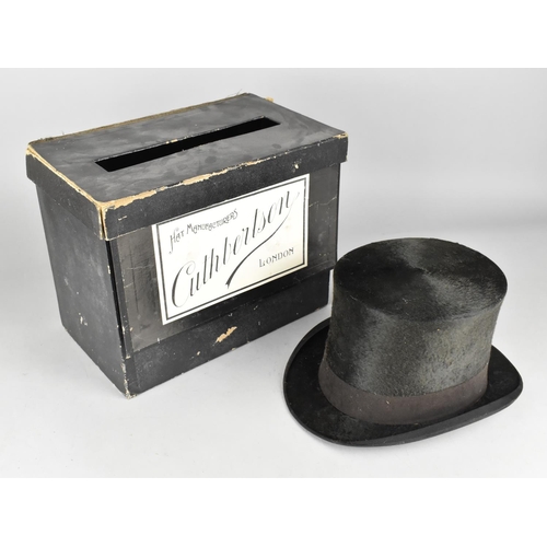 87 - A Vintage Moleskin Top Hat in Original Cardboard Box by Cuthbertson, Inner Measurements 7.5