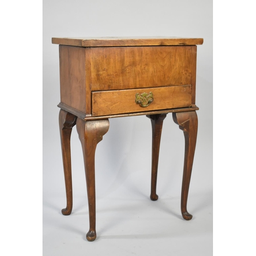 94 - A Mid 20th Century Walnut Lift Top Sewing Box on Stand with Hinged Lid to Satin Lined Interior, Base... 