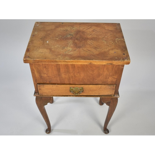 94 - A Mid 20th Century Walnut Lift Top Sewing Box on Stand with Hinged Lid to Satin Lined Interior, Base... 