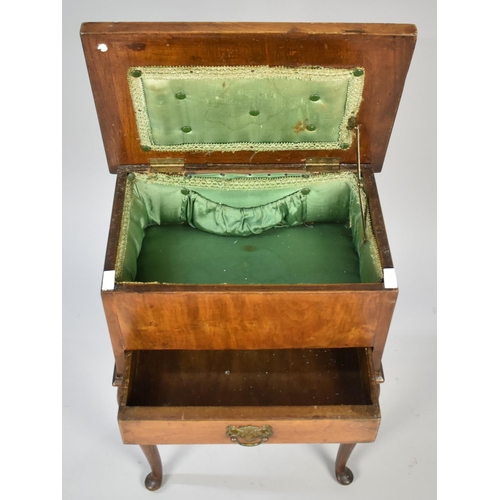 94 - A Mid 20th Century Walnut Lift Top Sewing Box on Stand with Hinged Lid to Satin Lined Interior, Base... 