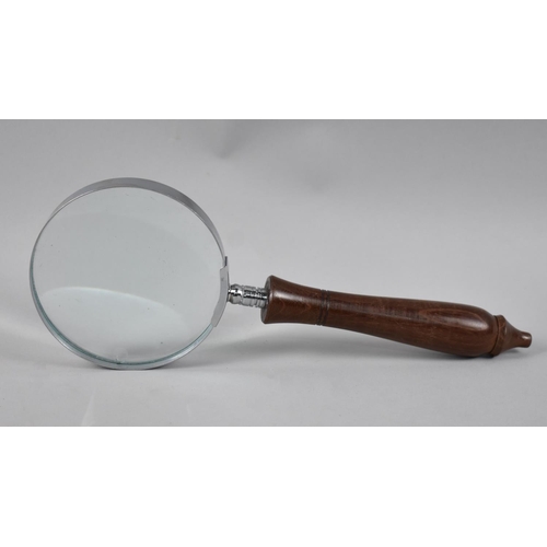 95 - A Modern Desktop Magnifying Glass with Turned Wooden Handle, 27cms Long