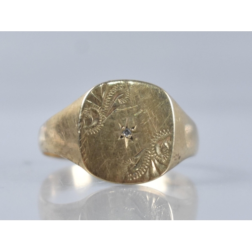 65 - A 9ct Gold Signet Ring, Square Shaped Diamond Mounted Head Measuring 14.5mm by 12.7mm, Tapered Shoul... 