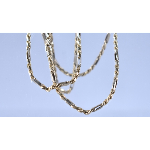 81 - A 14ct Gold Italian 'Figarope' Chain with Oval Plaque for B&M, Cento Group, 50.8cms Long, 17.7gms