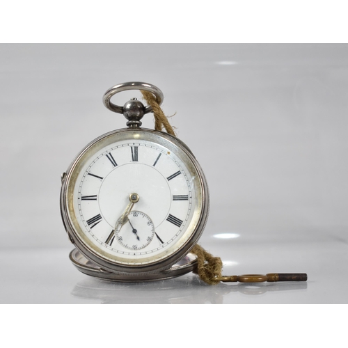 21 - A Victorian Silver Cased Open Face Pocket Watch, White Enamel Dial with Black Roman Numerals Hour In... 