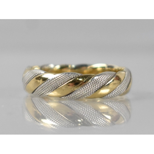 32 - A 9ct Gold Band, Two Tone, White Metal with Textured Decoration complimented by Plain Polished Yello... 