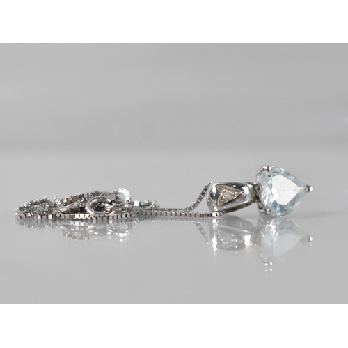 67 - An 18ct White Gold, Diamond and Aquamarine Heart Shaped Pendant on Chain, Aquamarine Measuring 6.9mm... 