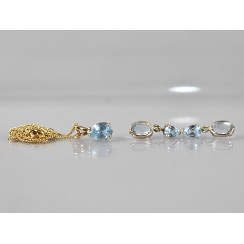 70 - A Suite of Topaz and Aquamarine Jewellery to comprise Pair of Gold Metal Mounted Drop Earrings and P... 