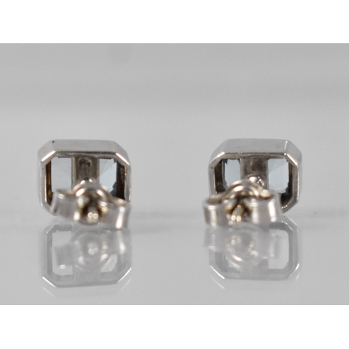 72 - A Pair of Octagon/Emerald Cut Aquamarine Earrings, Stones Measuring 6.2mm by 4.3mm, Collet Mounted i... 