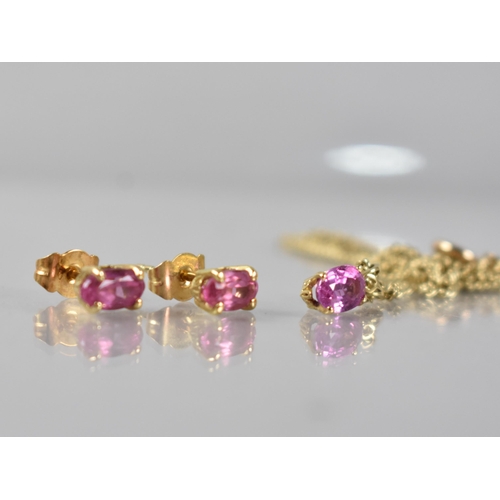 75 - A Suite of Pink Topaz and 9ct Gold Jewellery to include Pendant and Earrings, Oval Cut Stones Measur... 