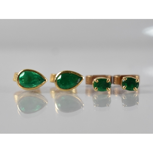 76 - Two Pairs of Emerald and Gold Coloured Metal Earrings, Pear Shaped in Collet Mount and Measuring 7.1... 