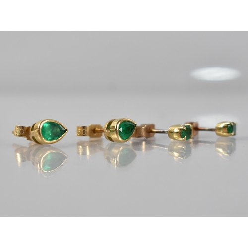 76 - Two Pairs of Emerald and Gold Coloured Metal Earrings, Pear Shaped in Collet Mount and Measuring 7.1... 