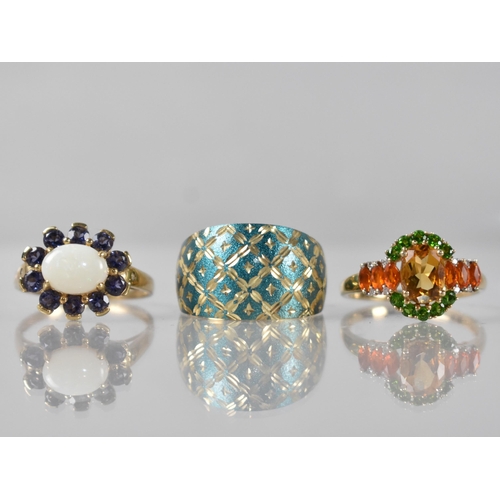 36 - Three 9ct Gold Rings to Comprise Opal, Iolite and Diamond Example, Size R, Citrine and Peridot Examp... 