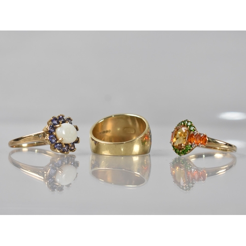 36 - Three 9ct Gold Rings to Comprise Opal, Iolite and Diamond Example, Size R, Citrine and Peridot Examp... 