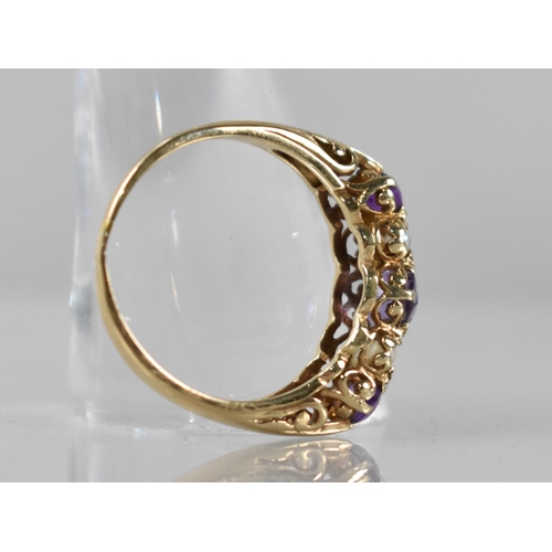 38 - A Vintage Amethyst and Seed Pearl Ladies Boat Style Ring, Central Round Cut Stone Measuring 5.5mm Di... 