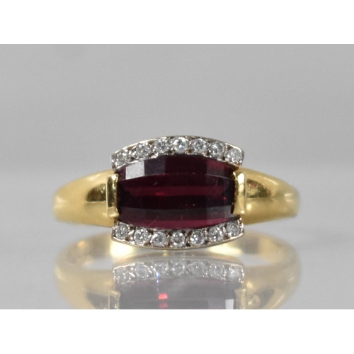 40 - An 18ct Gold, Garnet and Diamond Ring, Central Domed Fancy Chequerboard Cut Stone Measuring 5.9mm by... 