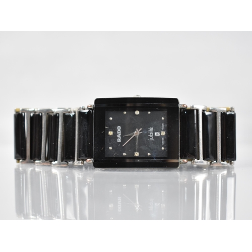 3 - A Rado Jubile Wristwatch, Rectangular Black Dial with White Stone Hour Compass Point Indicators, Dat... 