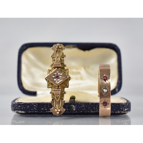 105 - Two Late 19th/Early 20th Century 9ct Gold, Garnet and Seed Pearl Items to include Scarf Clip and Bro... 