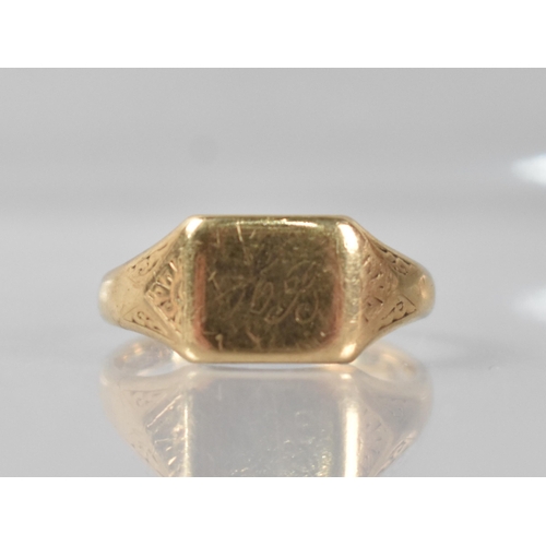 113 - A 9ct Gold Gents Signet Ring, Rectangular Polished Head Measuring 12.1mm by 10.7mm Monogrammed HB wi... 