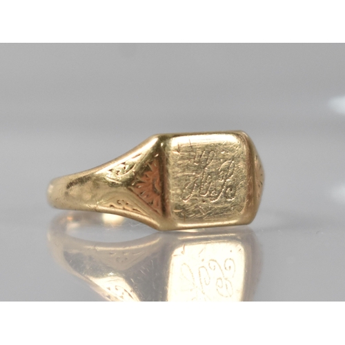 113 - A 9ct Gold Gents Signet Ring, Rectangular Polished Head Measuring 12.1mm by 10.7mm Monogrammed HB wi... 