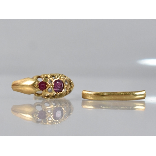 44 - An 18ct Gold, Ruby and Diamond Boat Shaped Ring, Central Mixed Cushion Cut Stone 3.2mm Diameter Havi... 