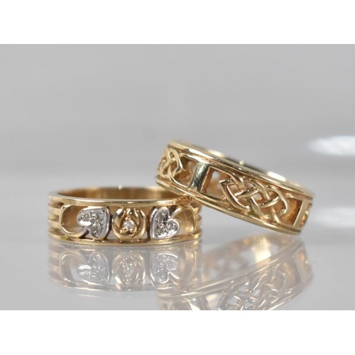 48 - Two 9ct Gold Rings in the Clogau Style, Diamond Mounted Example with White Metal Heart Shaped Decora... 