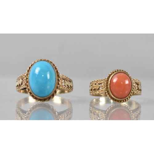 53 - Two 9ct Gold Mounted Rings, Larger with Turquoise Type Cabochon Stone Measuring 13.1mm, Collet Set w... 