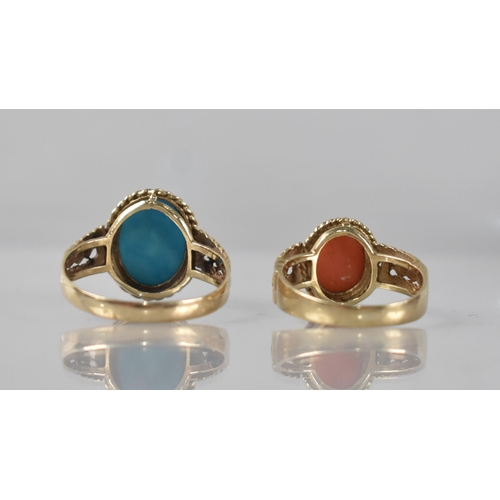 53 - Two 9ct Gold Mounted Rings, Larger with Turquoise Type Cabochon Stone Measuring 13.1mm, Collet Set w... 