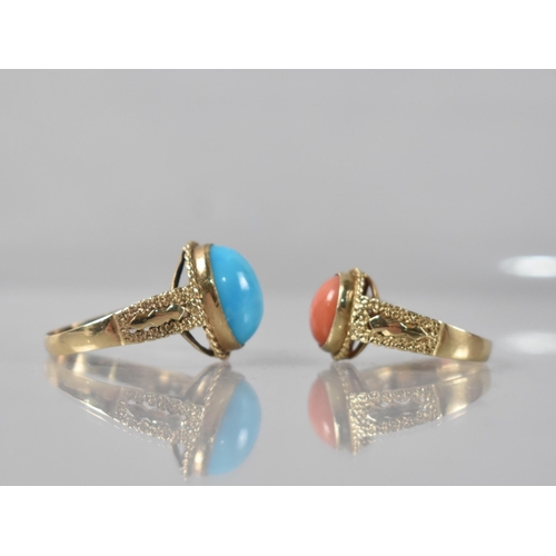 53 - Two 9ct Gold Mounted Rings, Larger with Turquoise Type Cabochon Stone Measuring 13.1mm, Collet Set w... 