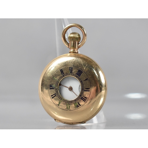 17 - A Waltham Gold Plated Half Hunter Pocket Watch, White Enamelled Face with Roman Numerals, Subsidiary... 