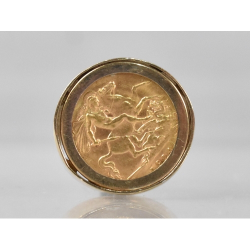 126 - A George V Half Sovereign, 1914, Mounted in a 9ct Gold Ring, 12.2gms Total, Size S.5