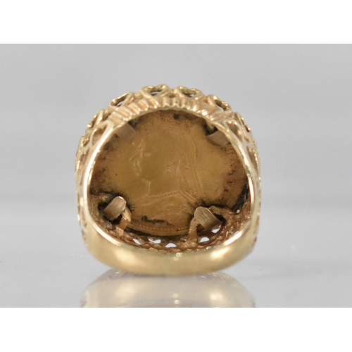 127 - A Victorian Half Sovereign with Shield Back, 1893, in a Textured Ring Mount, 8.6gms, Size N