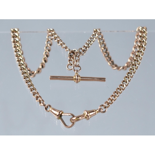 128 - A 19th Century 9ct Rose Gold Graduated Curb Link Watch Chain having T Bar and Two Dog Clip Terminals... 