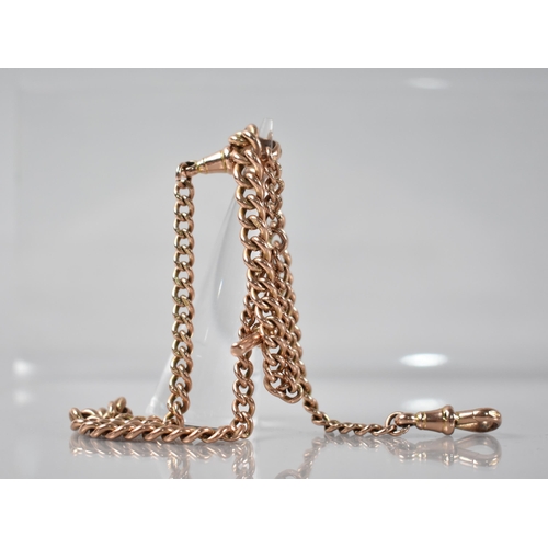 128 - A 19th Century 9ct Rose Gold Graduated Curb Link Watch Chain having T Bar and Two Dog Clip Terminals... 