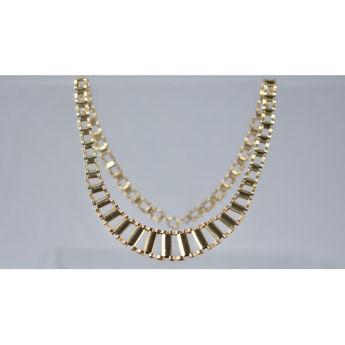 131 - A 9ct Gold Fringe Style Necklace Comprising Graduated Compressed Oval Baton Drops and Figure of Eigh... 