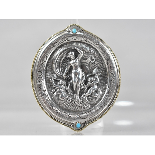 133 - A Large 19th Century Continental White and Gilt Metal Brooch Depicting in Relief Classical Scene, Po... 