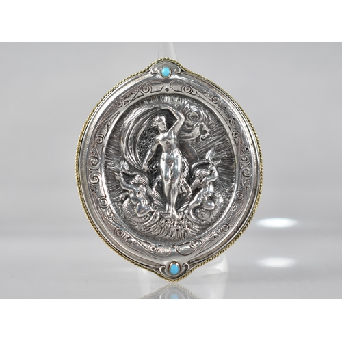 133 - A Large 19th Century Continental White and Gilt Metal Brooch Depicting in Relief Classical Scene, Po... 