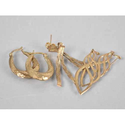 134 - A Collection of 9ct Gold Earrings to include Plaited, Hooped and Pierced Examples, 3.5gms Total