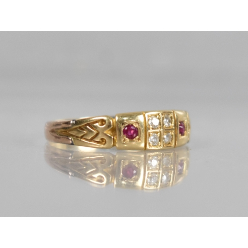 59 - A Victorian Two Colour 18ct Gold, Diamond and Ruby Ring, Four Round Cut Diamonds, Each Approx 1.5mm ... 